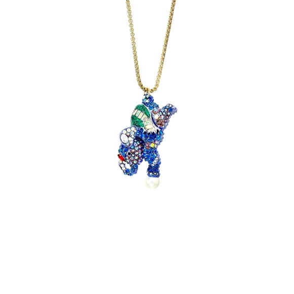 Betsey Johnson Elephant Pendant Long Necklace Blue - Picture 9 of 9